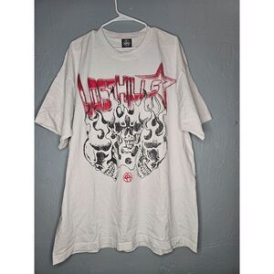 Lost Hills "Triple Skull & Flames" Graphic Streetwear Tee White Size 2xl